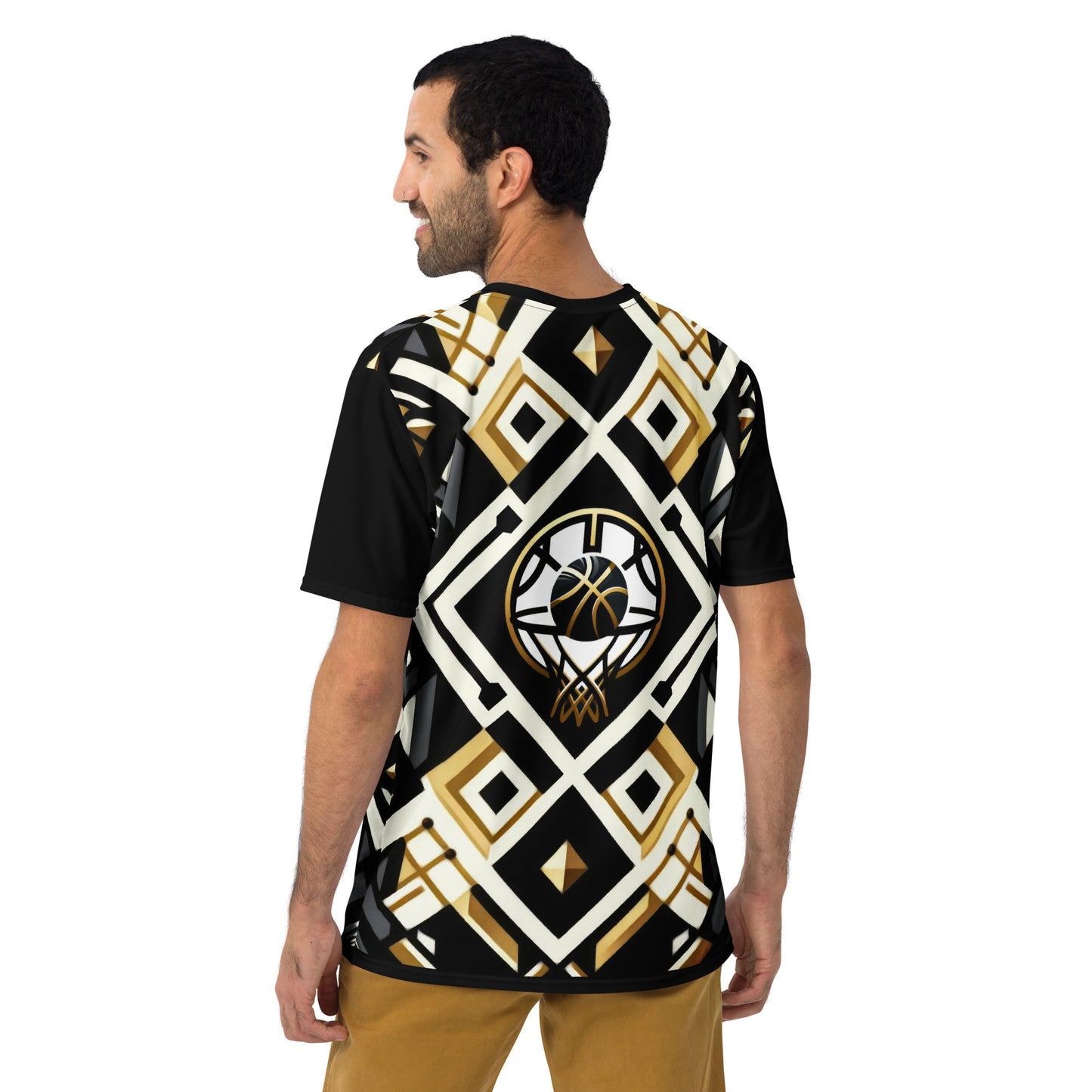 'Basketball Flare' All-Over-Print Gold, Black and White Polyester Men's Short Sleeve Basketball Shirt