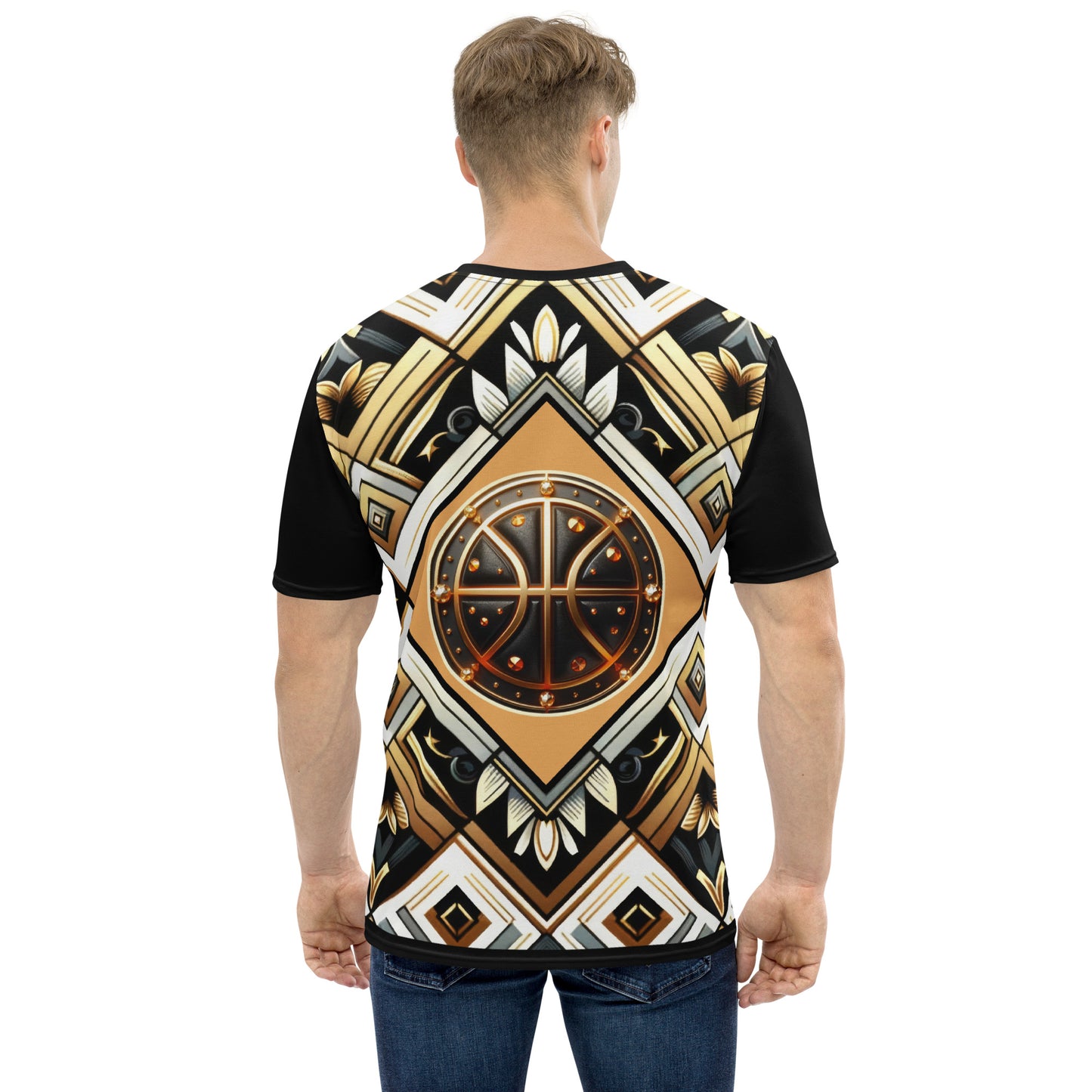 'Basketball Gold' All-Over-Print Black and Gold Polyester Men's Short Sleeve Basketball Shirt