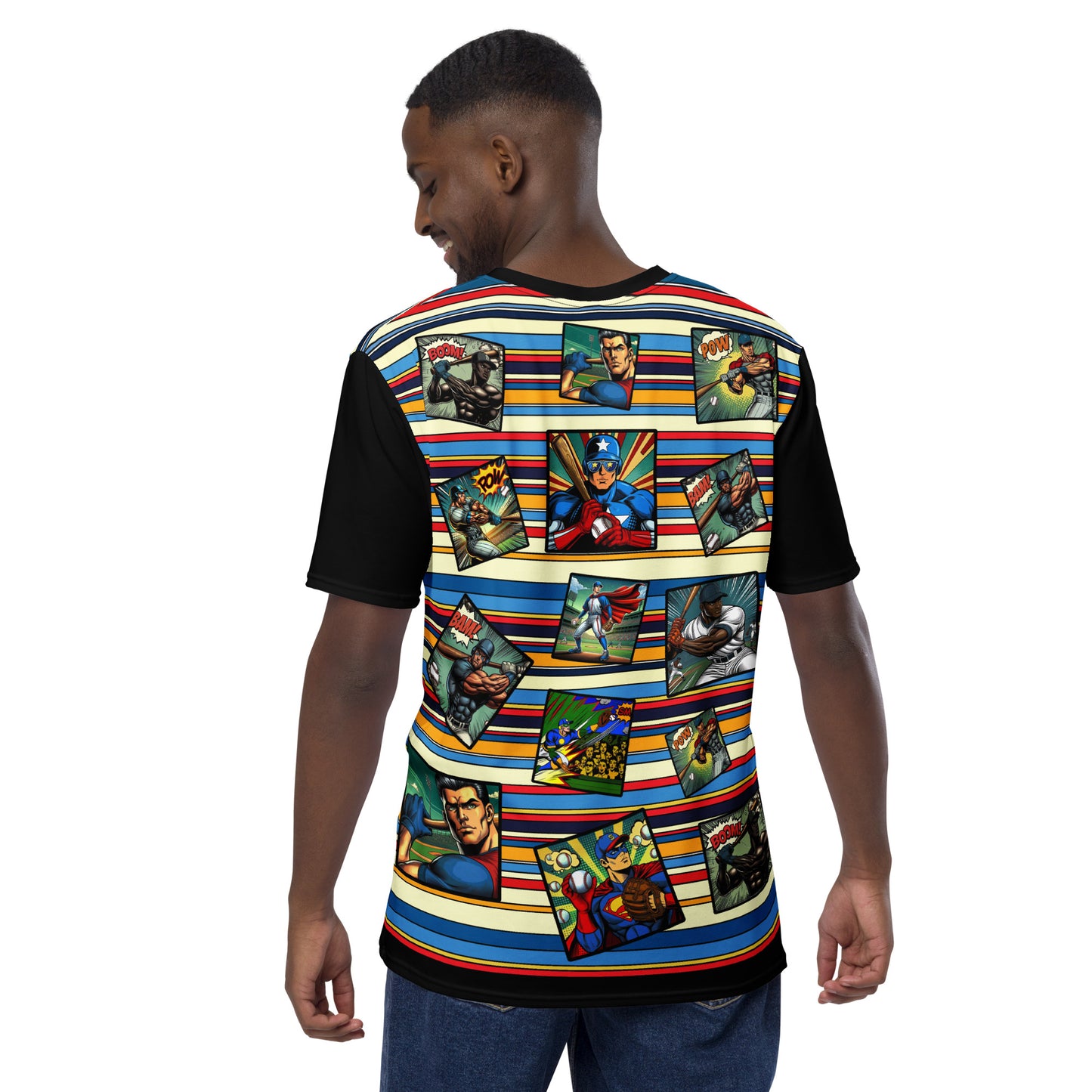 'Baseball Superhero Comics' All-Over-Print Polyester Men's Short Sleeve Baseball Shirt