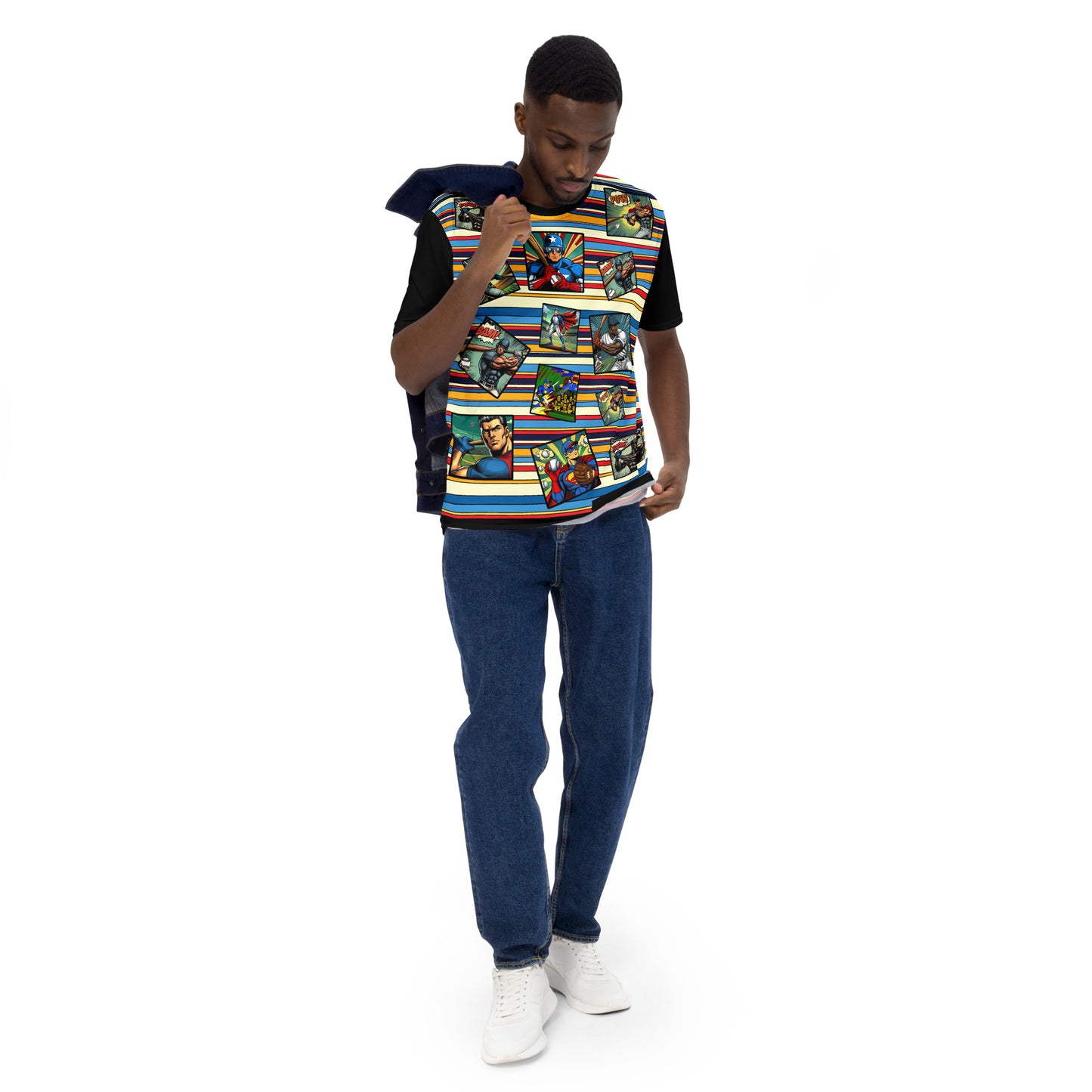 'Baseball Superhero Comics' All-Over-Print Polyester Men's Short Sleeve Baseball Shirt