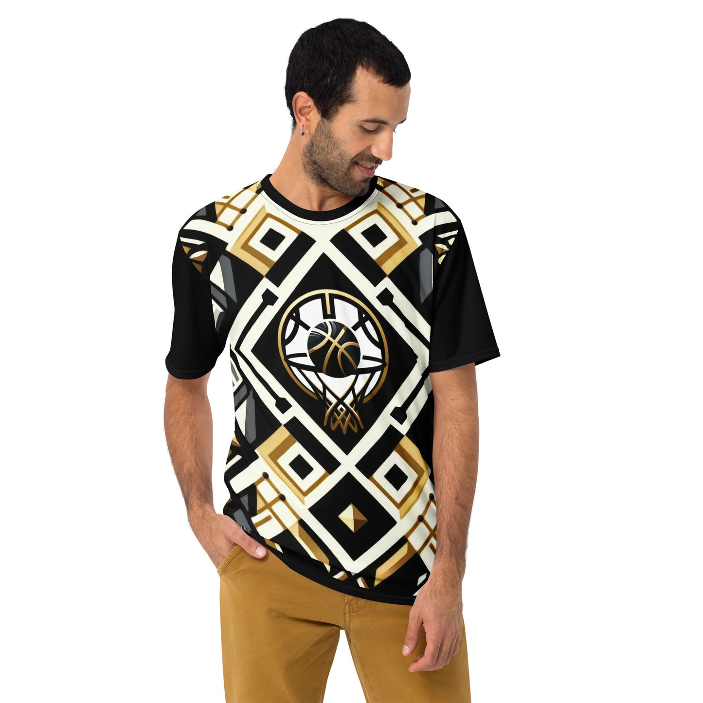 'Basketball Flare' All-Over-Print Gold, Black and White Polyester Men's Short Sleeve Basketball Shirt