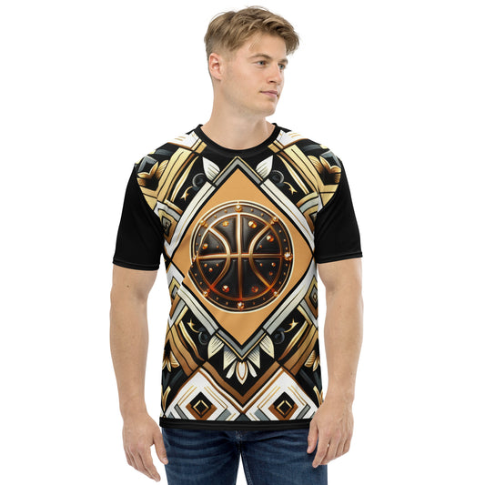 'Basketball Gold' All-Over-Print Black and Gold Polyester Men's Short Sleeve Basketball Shirt