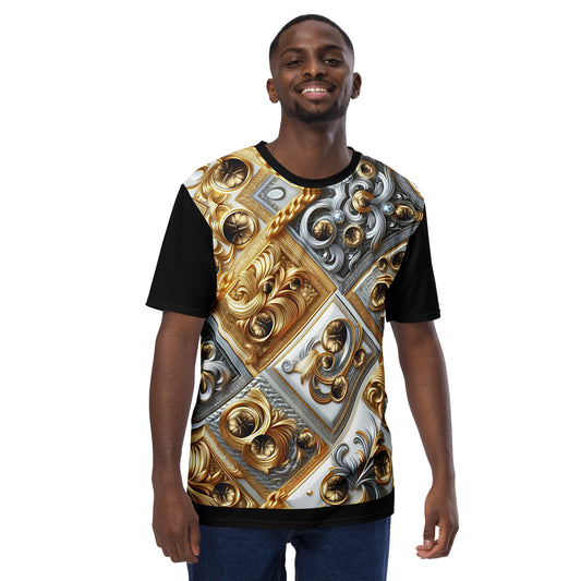 'B-Ball Gold Scroll' All-Over-Print Gold & Silver Polyester Men's Short Sleeve Basketball Shirt