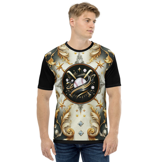 'Baseball Gold Scroll' All-Over-Print Polyester Men's Short Sleeve Baseball Shirt