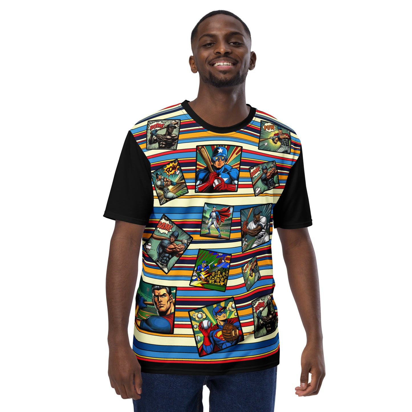 'Baseball Superhero Comics' All-Over-Print Polyester Men's Short Sleeve Baseball Shirt