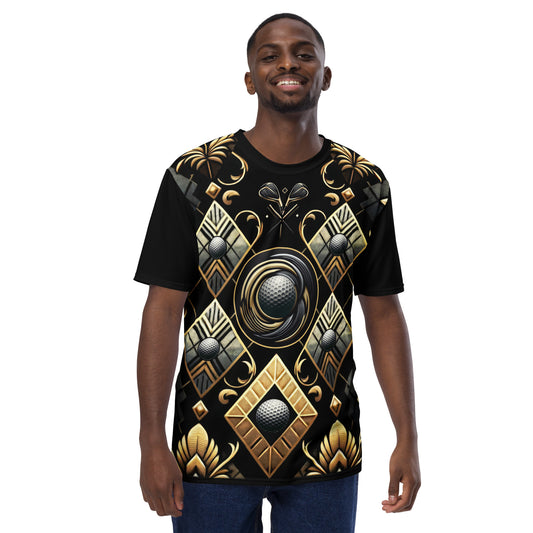 'Fancy Five Diamonds' All-Over-Print Gold & Black Polyester Men's Short Sleeve Golf Shirt