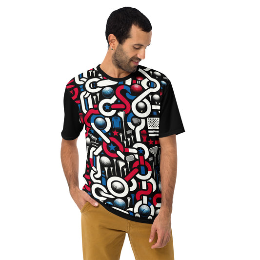 'Golf Links' All-Over-Print Red, White & Blue Polyester Men's Short Sleeve Golf Shirt