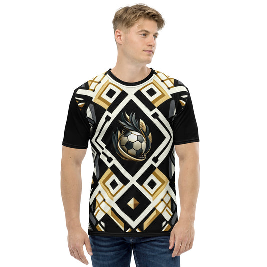 'Soccer Flare' All-Over-Print Gold, Black and White Polyester Men's Short Sleeve Soccer Shirt