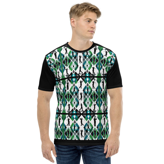 'Silhouette Golf on Argyle' All-Over-Print Polyester Men's Short Sleeve Golf Shirt