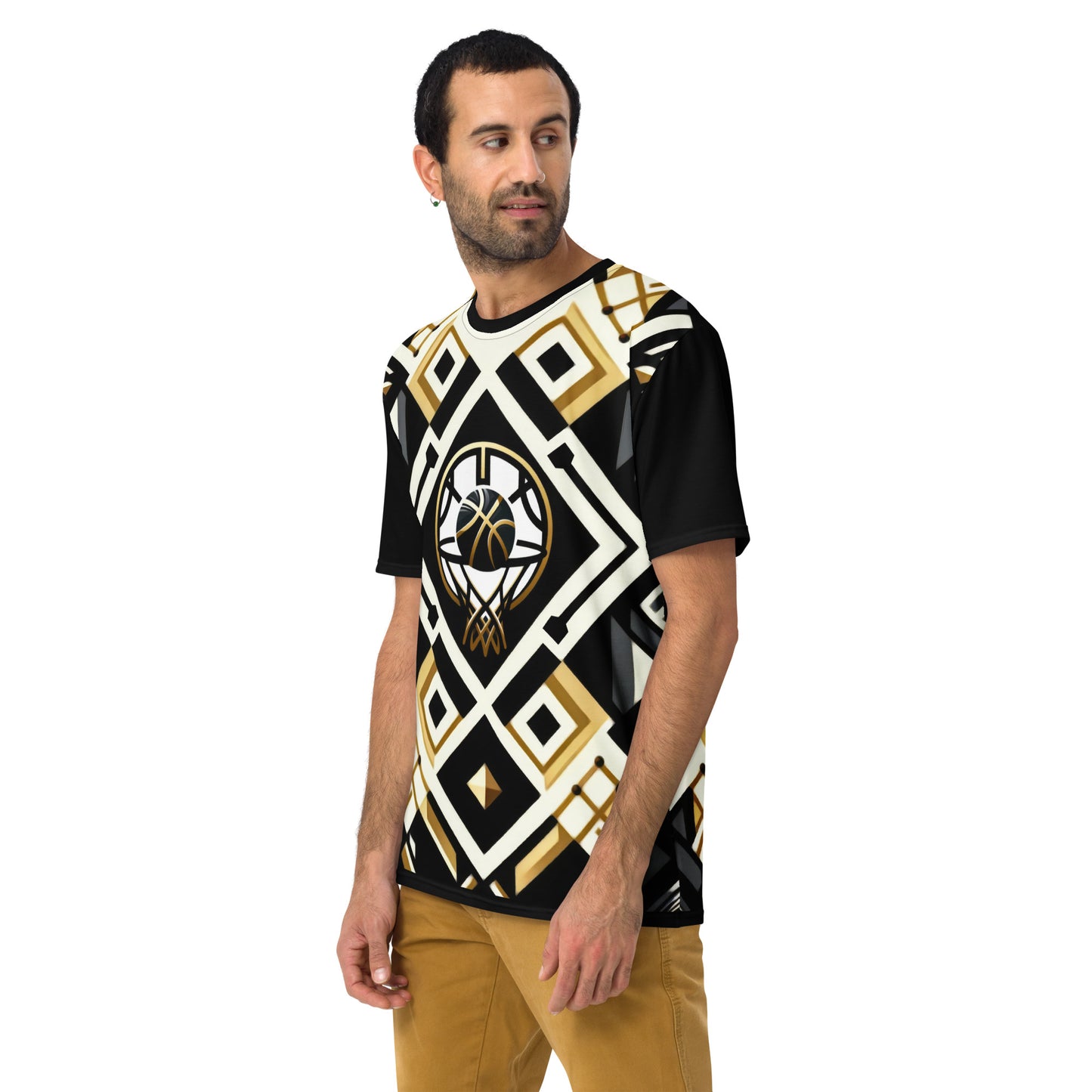 'Basketball Flare' All-Over-Print Gold, Black and White Polyester Men's Short Sleeve Basketball Shirt