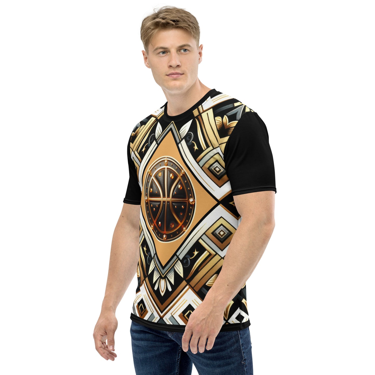 'Basketball Gold' All-Over-Print Black and Gold Polyester Men's Short Sleeve Basketball Shirt