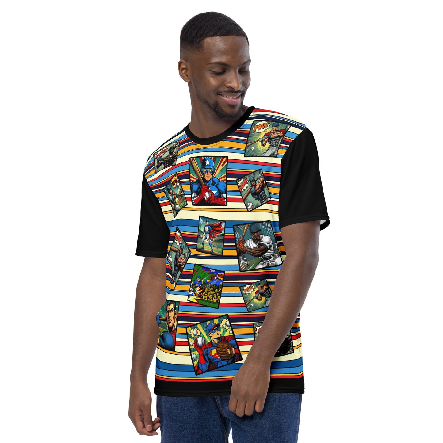 'Baseball Superhero Comics' All-Over-Print Polyester Men's Short Sleeve Baseball Shirt