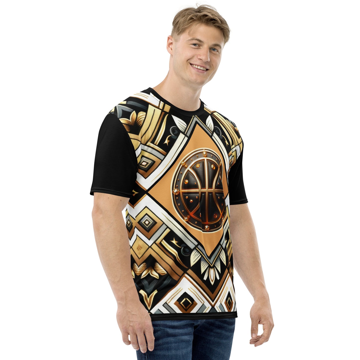 'Basketball Gold' All-Over-Print Black and Gold Polyester Men's Short Sleeve Basketball Shirt