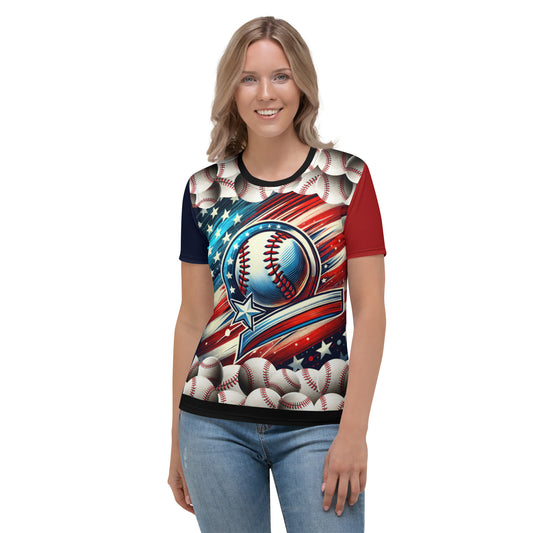 'American Ball' All-Over-Print Polyester Women's Short Sleeve Softball Shirt