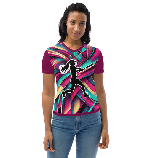 'Swing Shadow' All-Over-Print Polyester Women's Short Sleeve Softball Shirt