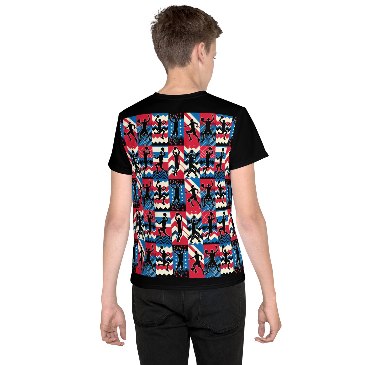 'Basketball Silhouette' All-Over-Print Polyester Boys' Short Sleeve Basketball Shirt (T-shirt)