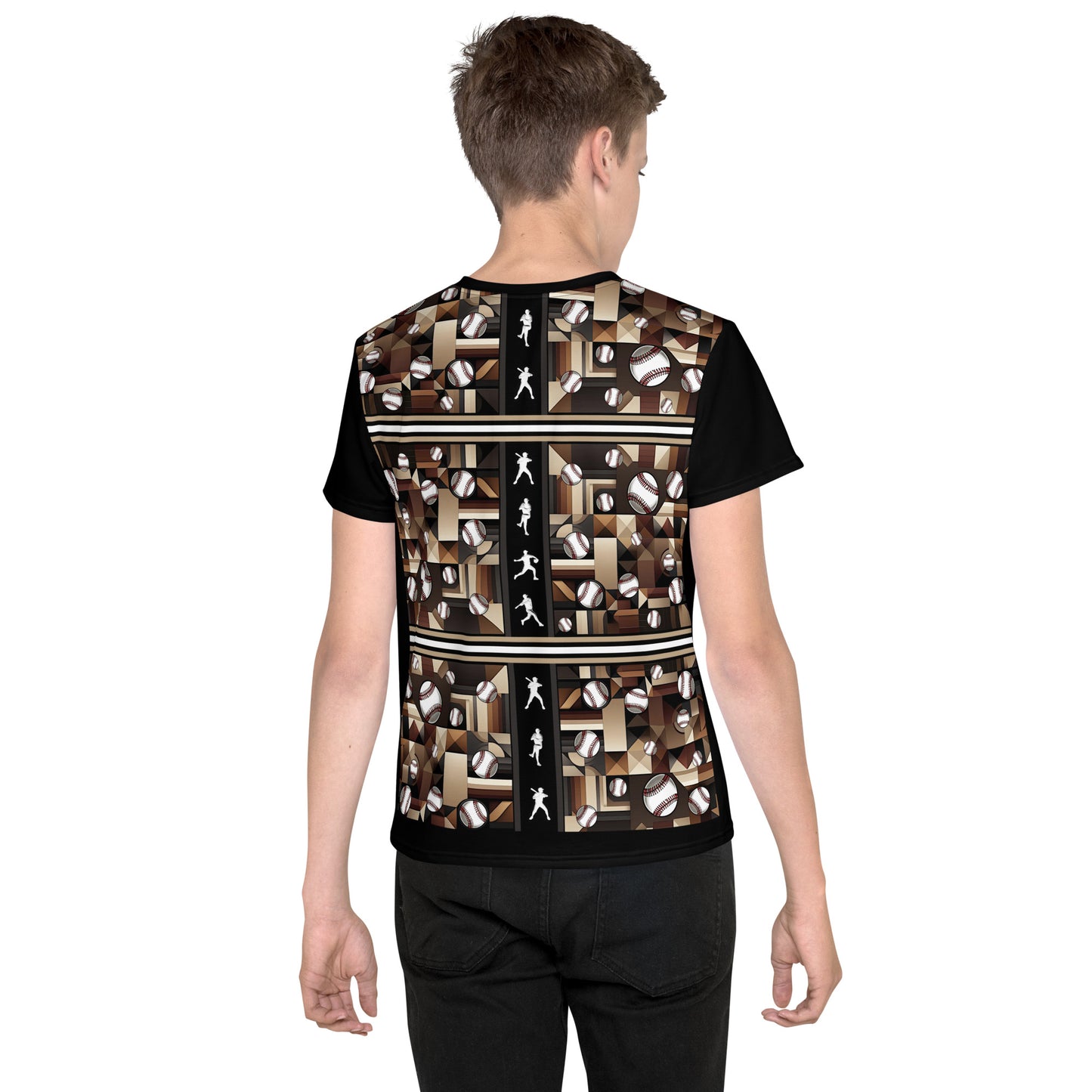 'Geometric Baseball' All-Over-Print Polyester Boys Short Sleeve Baseball Shirt