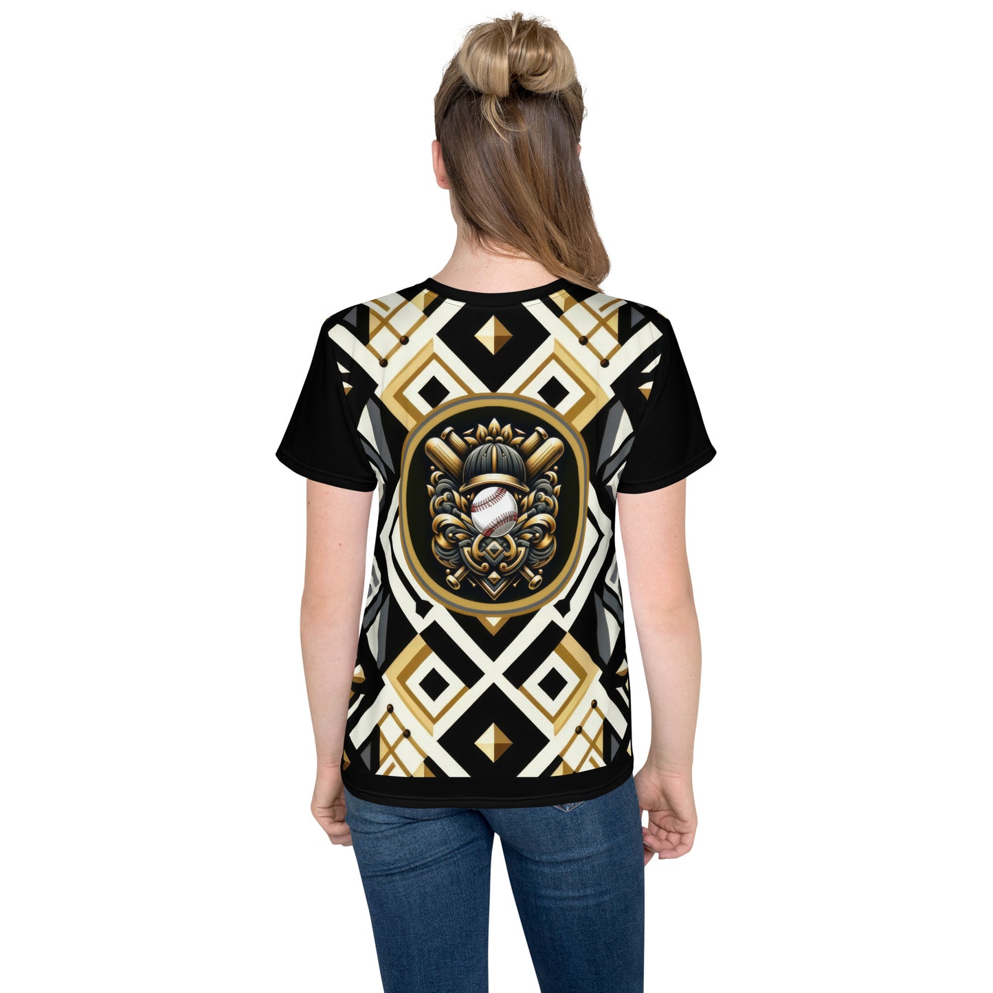 'Softball Gold Scroll' All-Over-Print Polyester Girls Short Sleeve Softball Shirt