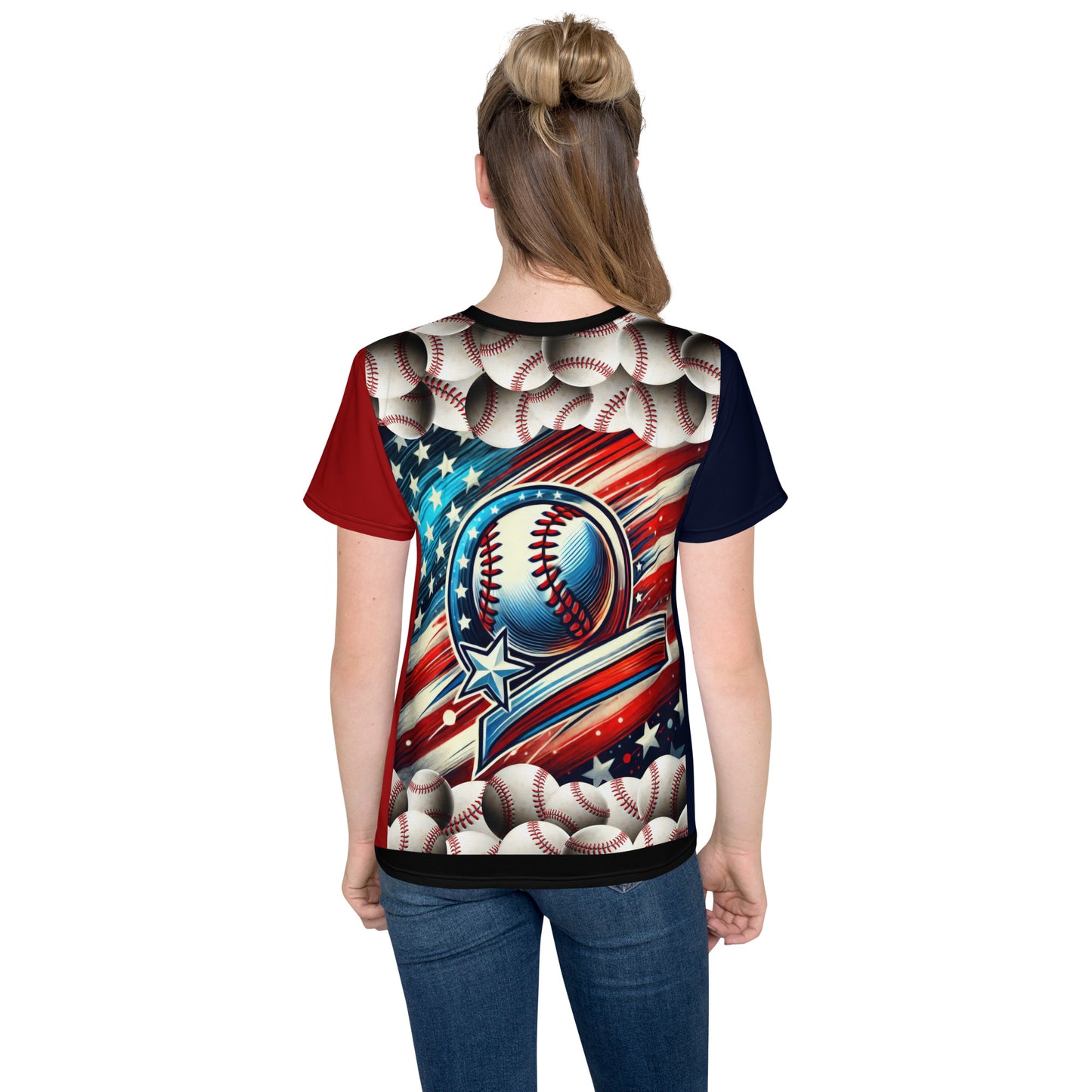 'American Ball' All-Over-Print Polyester Girls' Short Sleeve Softball Shirt