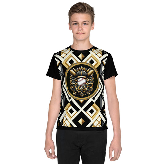 'Crossed Bats' All-Over-Print Polyester Boys' Short Sleeve Baseball Shirt (T-shirt)