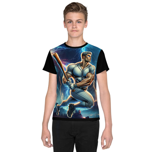 'Electric Swing' All-Over-Print Polyester Boys' Short Sleeve Baseball Shirt (T-shirt)