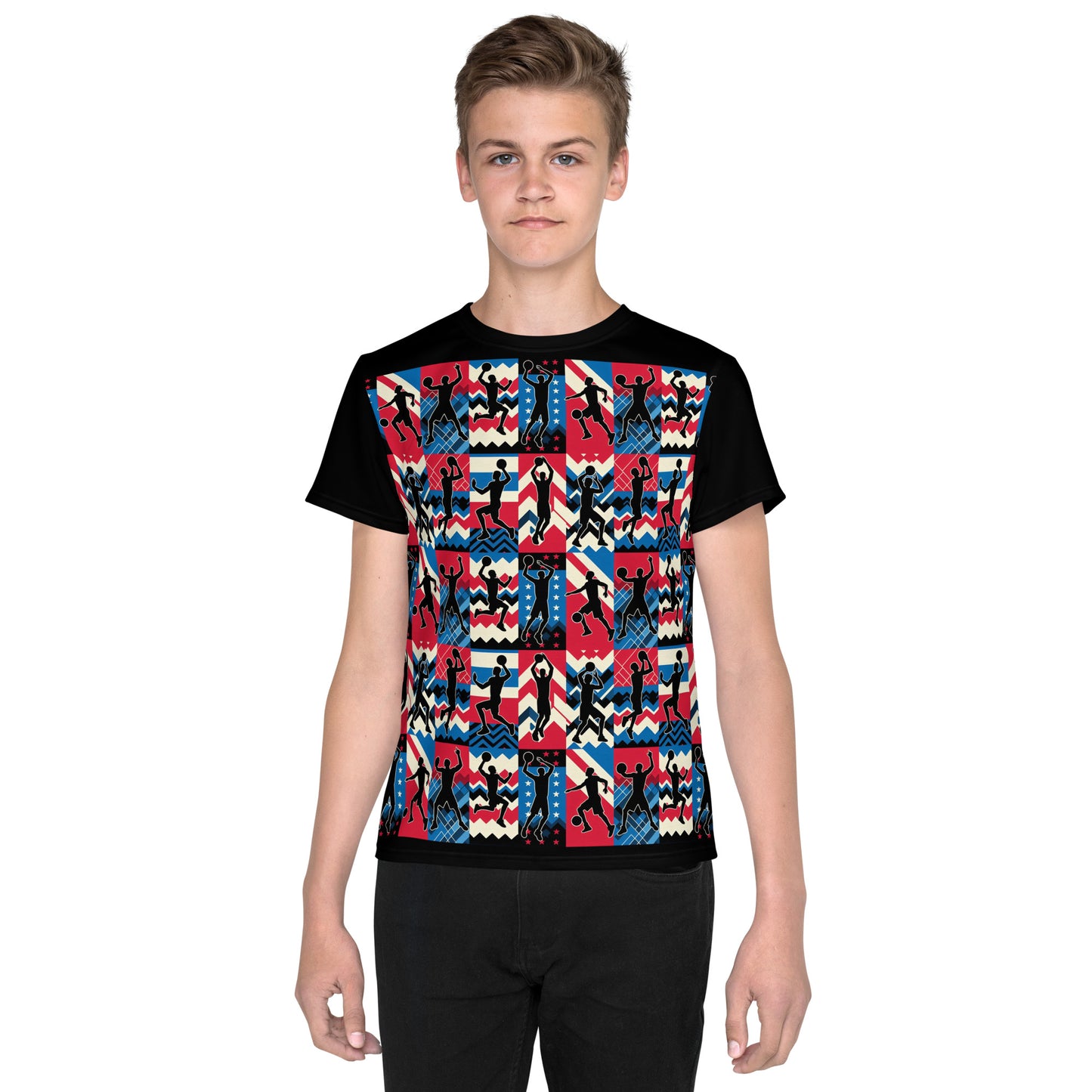 'Basketball Silhouette' All-Over-Print Polyester Boys' Short Sleeve Basketball Shirt (T-shirt)