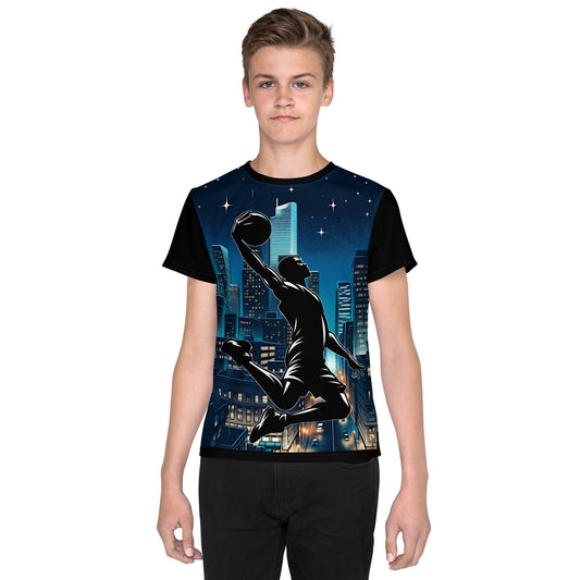 'Over the City' All-Over-Print Polyester Boys' Short Sleeve Basketball Shirt (T-shirt)