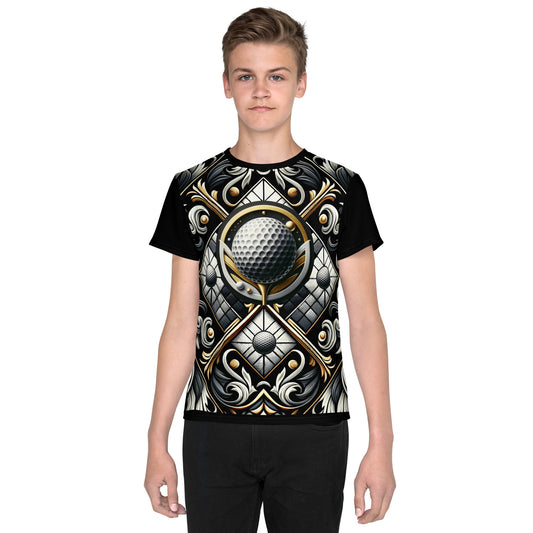 'Teeing Off Fancy' All-Over-Print Polyester Boys' Short Sleeve Golf Shirt (T-shirt)