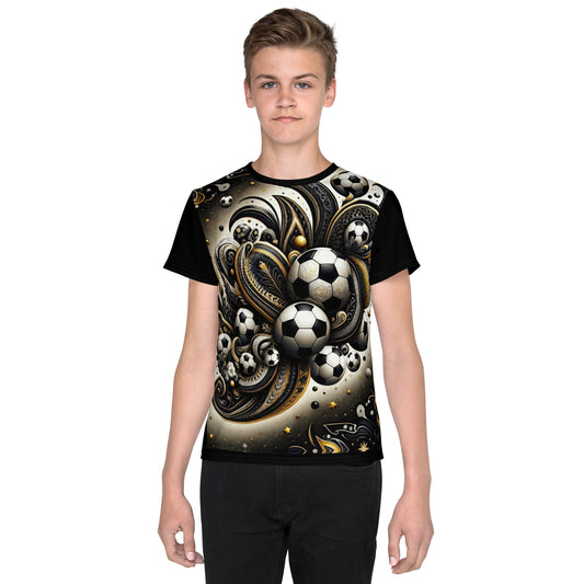 'Paisley Soccer Cluster' All-Over-Print Polyester Boys' Short Sleeve Soccer Shirt (T-shirt)