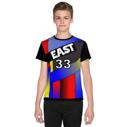 'EAST 33' All-Over-Print Multi-Colored Polyester Boys' Short Sleeve Basketball Shirt (T-shirt)