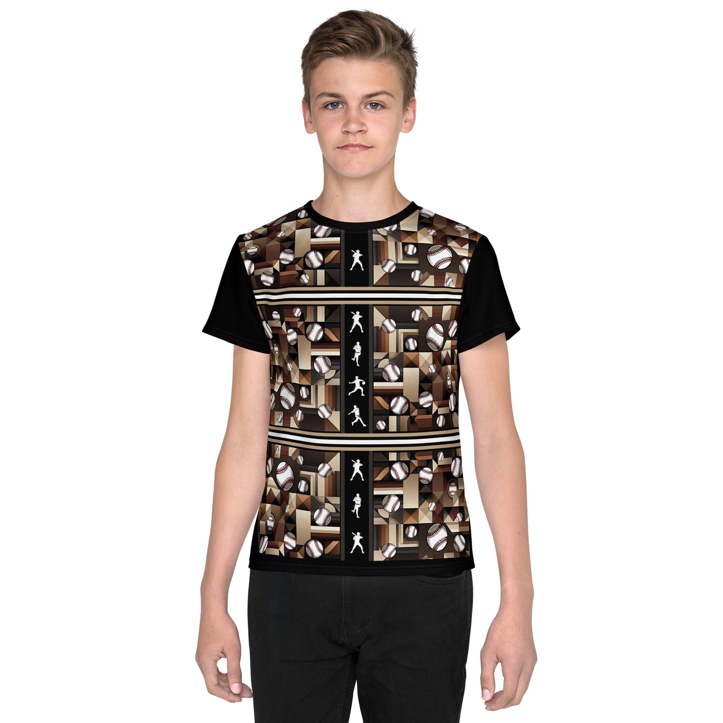 'Geometric Baseball' All-Over-Print Polyester Boys Short Sleeve Baseball Shirt