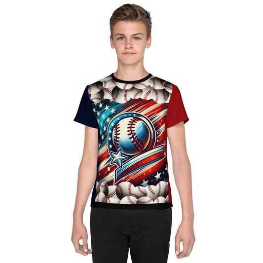 'American Ball' All-Over-Print Polyester Girls' Short Sleeve Softball Shirt