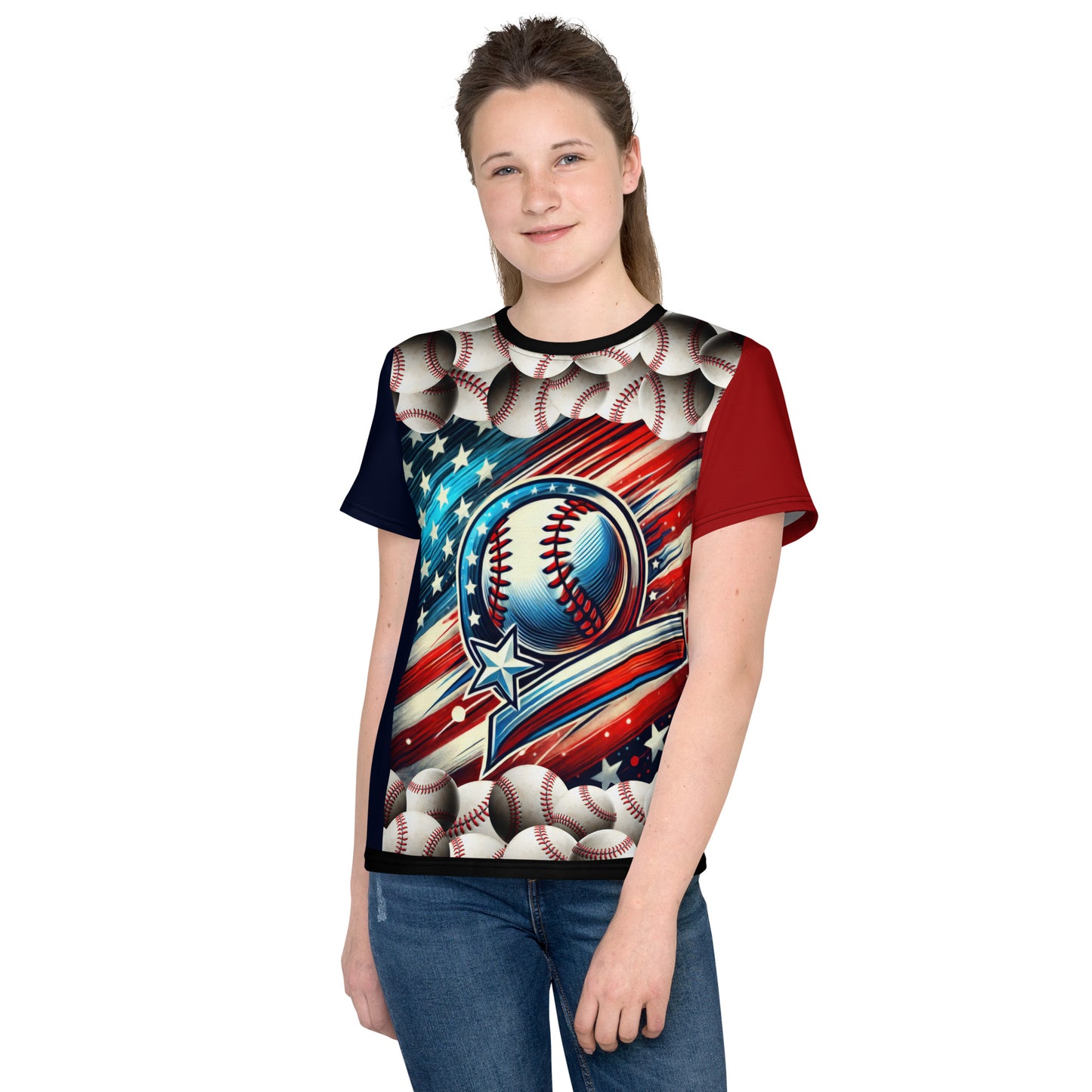 'American Ball' All-Over-Print Polyester Girls' Short Sleeve Softball Shirt