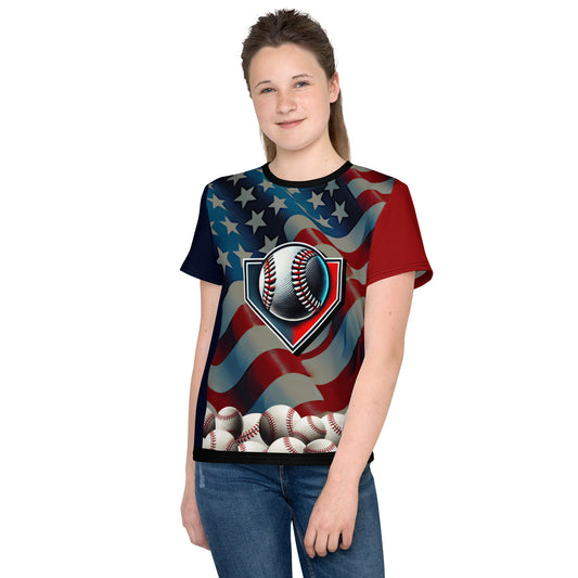 'American Made Game' All-Over-Print Polyester Girls' Short Sleeve Softball Shirt