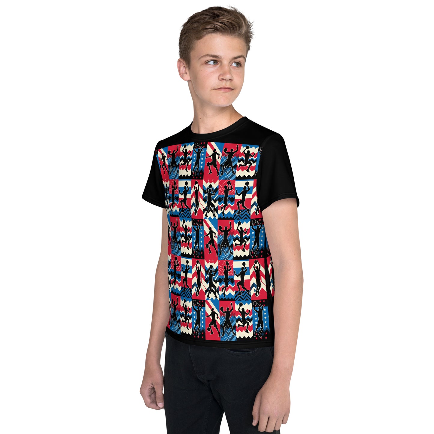 'Basketball Silhouette' All-Over-Print Polyester Boys' Short Sleeve Basketball Shirt (T-shirt)