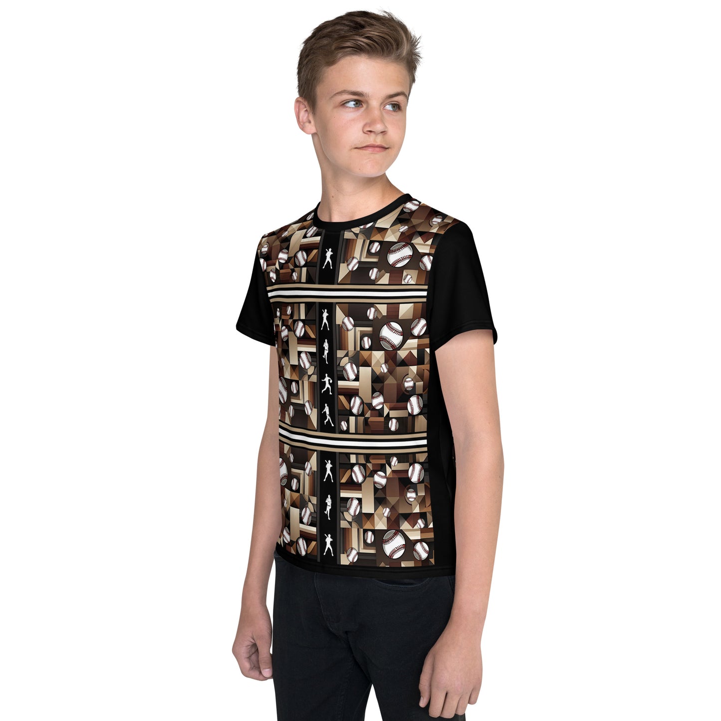 'Geometric Baseball' All-Over-Print Polyester Boys Short Sleeve Baseball Shirt