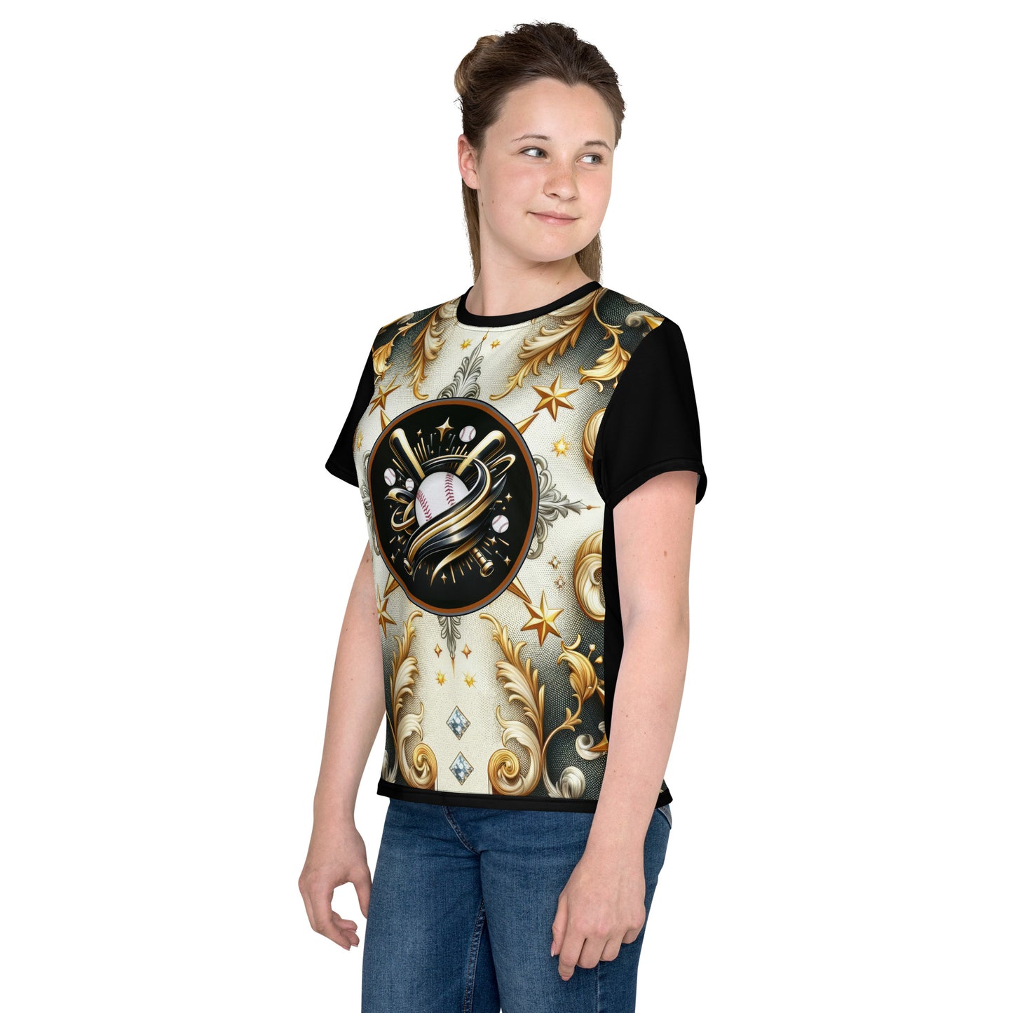 'Crossed Bats' All-Over-Print Polyester Girls' Short Sleeve Softball Shirt