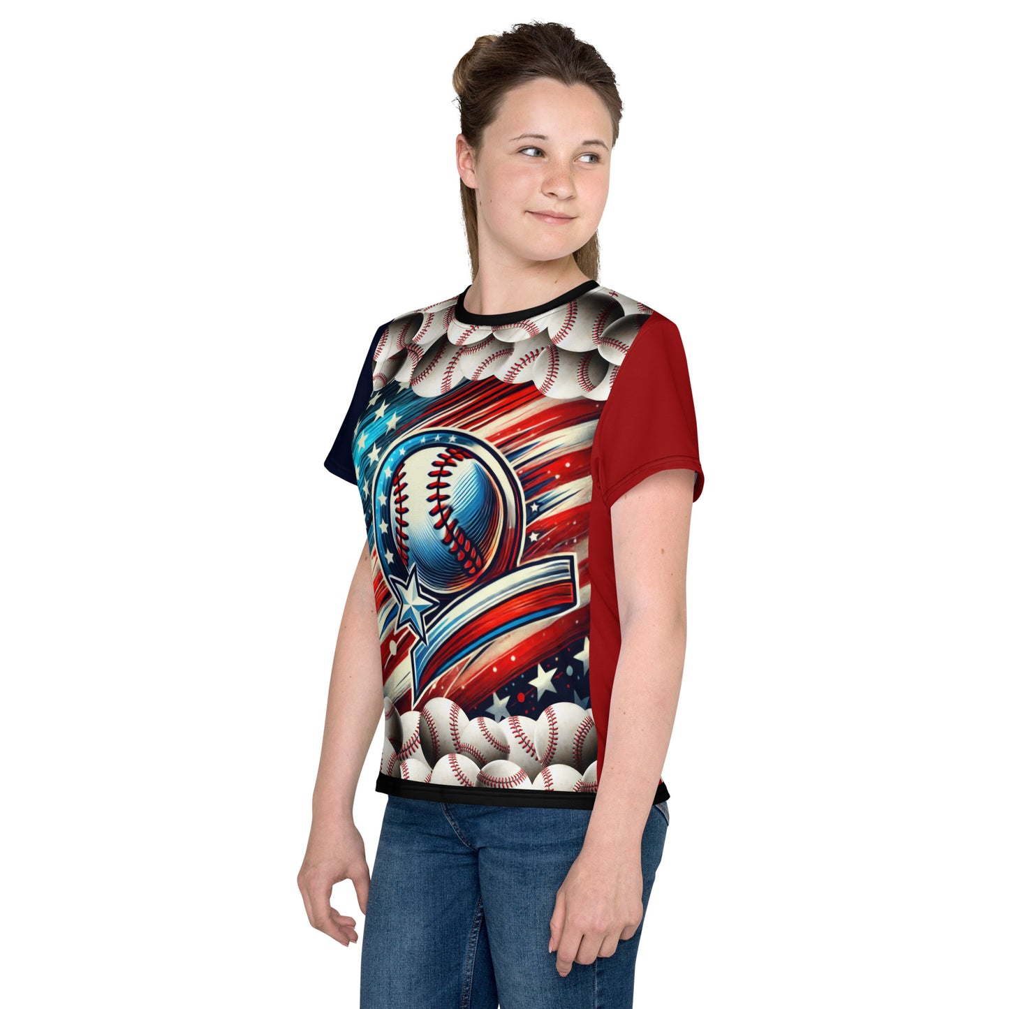 'American Ball' All-Over-Print Polyester Girls' Short Sleeve Softball Shirt