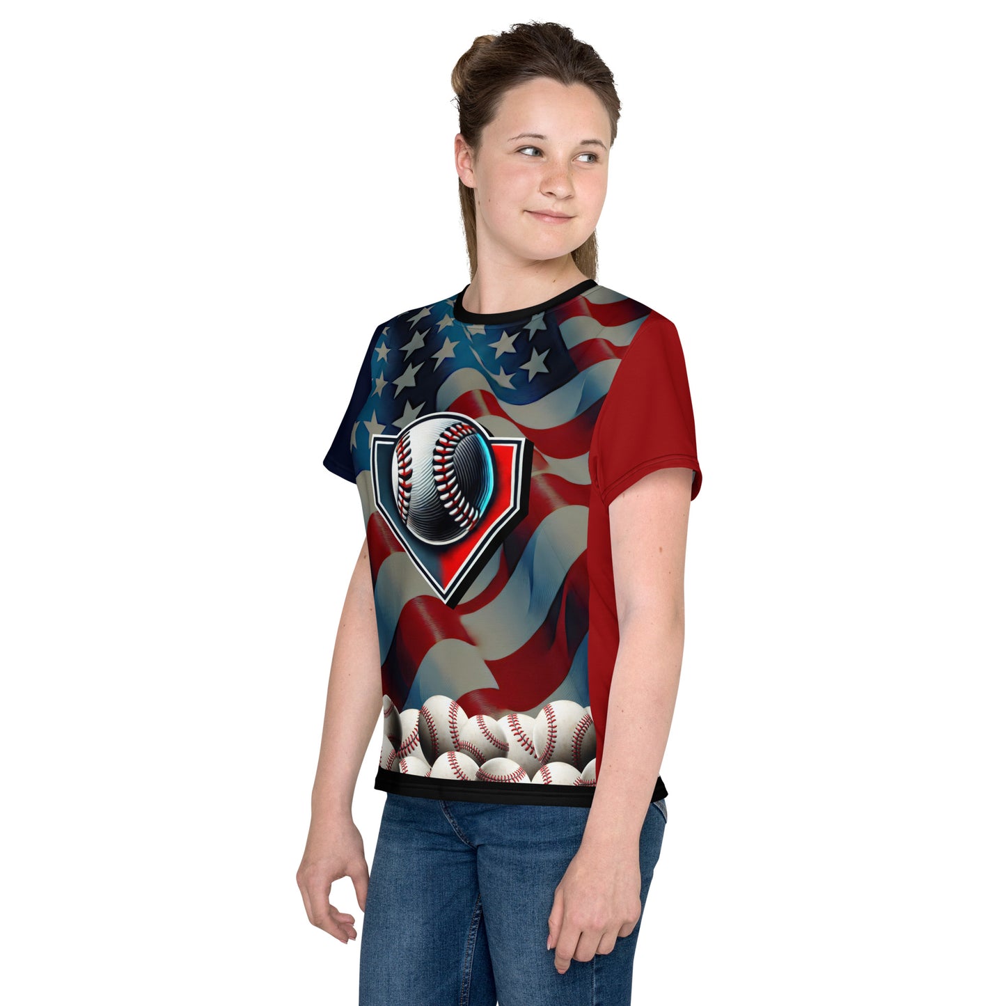 'American Made Game' All-Over-Print Polyester Girls' Short Sleeve Softball Shirt