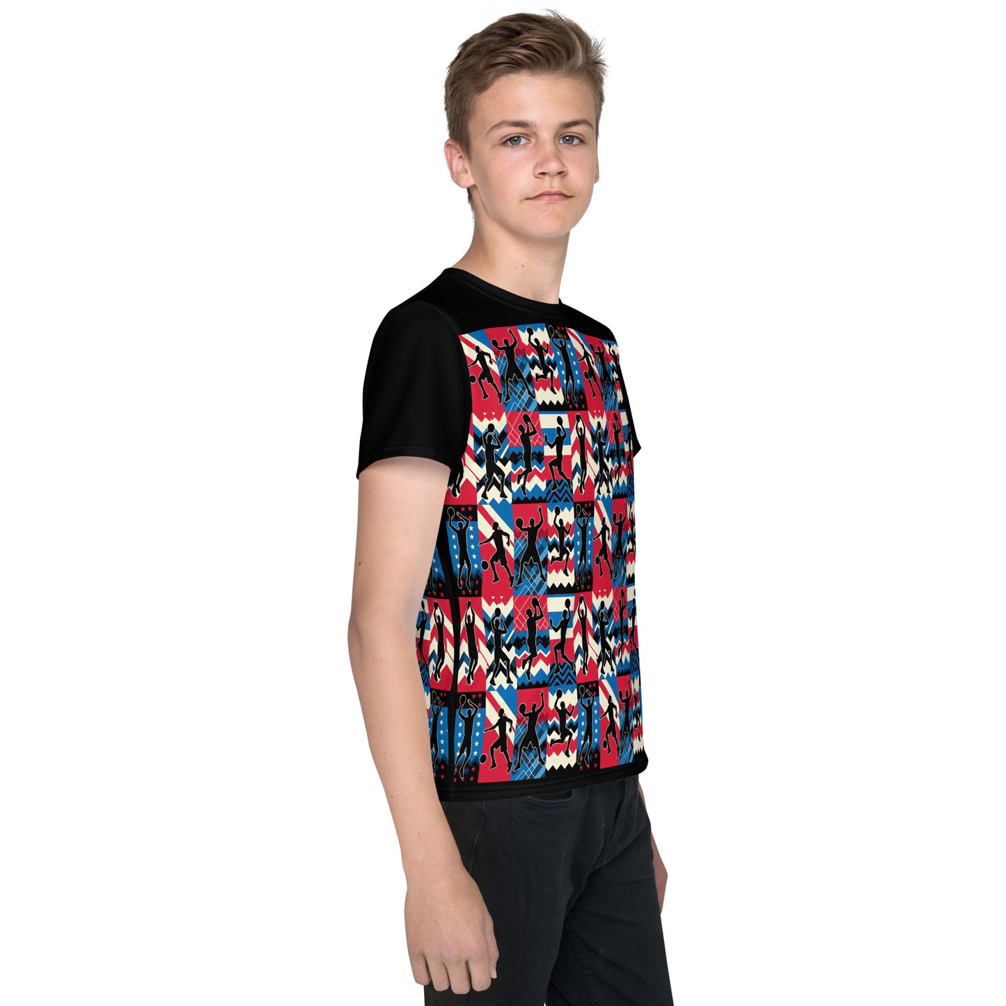 'Basketball Silhouette' All-Over-Print Polyester Boys' Short Sleeve Basketball Shirt (T-shirt)