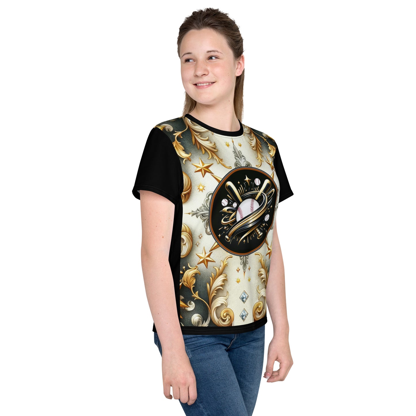 'Crossed Bats' All-Over-Print Polyester Girls' Short Sleeve Softball Shirt