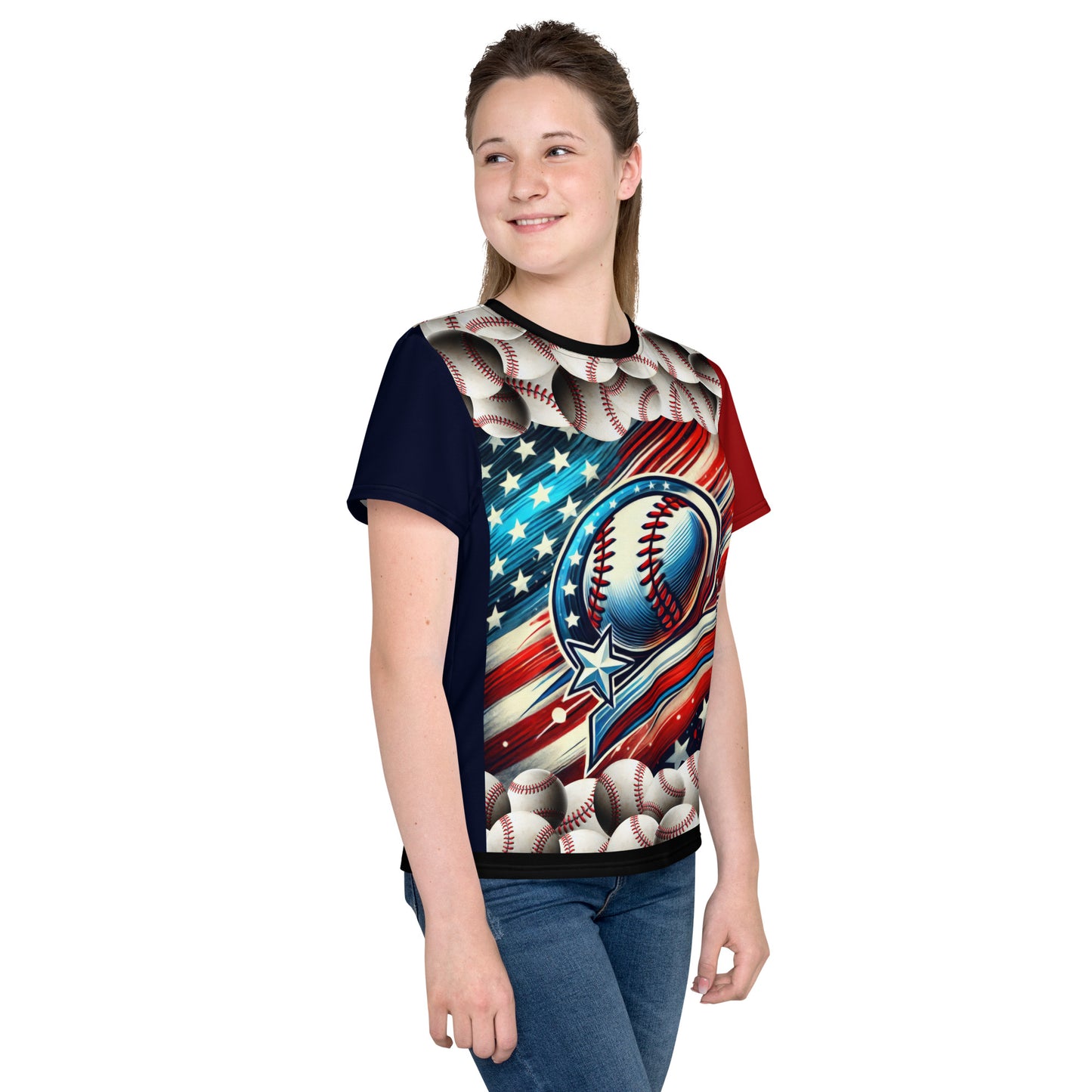 'American Ball' All-Over-Print Polyester Girls' Short Sleeve Softball Shirt