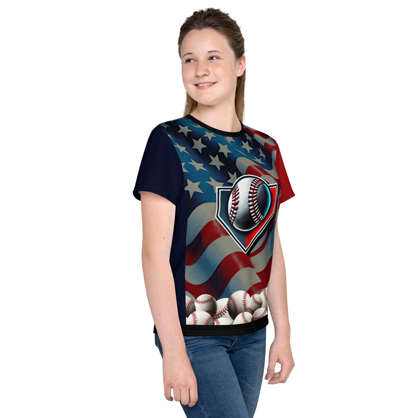 'American Made Game' All-Over-Print Polyester Girls' Short Sleeve Softball Shirt